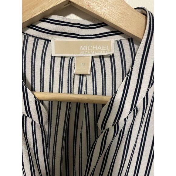 Michael Kors Blue White Stripe Long Sleeve Pullover Pockets Blouse Top Size M - Picture 3 of 6
